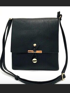 Classic Black Crossbody Bag with Gold Accent